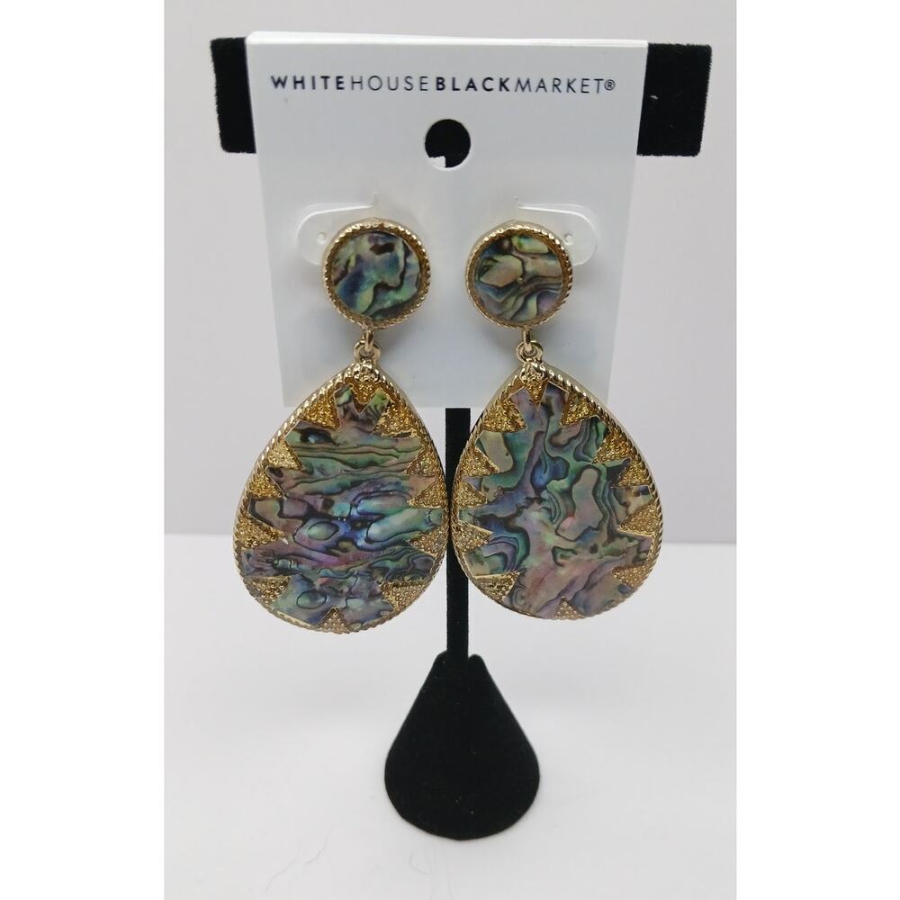 White House Black Market Abalone-Style Glass Teardrop Earrings – Gold Tone – NWT